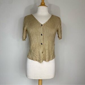 Quadro Italy Womens's Gold Button Front Knit Cropped Cardigan Size Small Classic